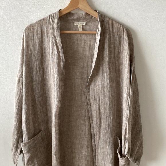 Eileen Fisher linen open drapey oatmeal linen tunic small - Picture 2 of 11
